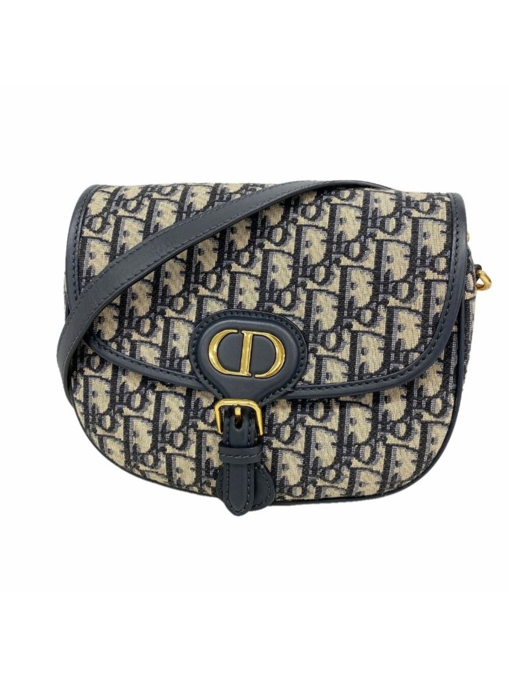 Dior Shoulder Bag Oblique Jacquard Bobbi Canvas Navy Gold